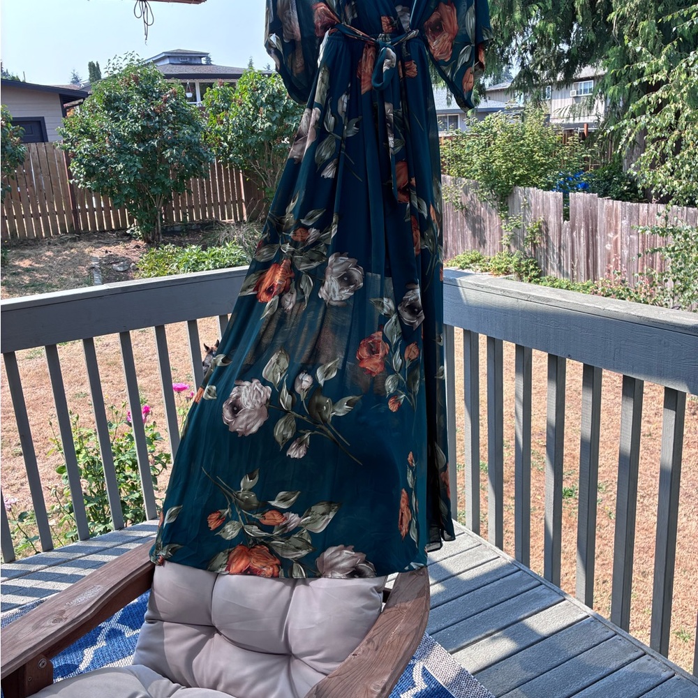Baltic Born green Floral Wrap Dress with Orange Rose Print - Picture 5 of 6